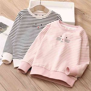 Spring Autumn Fashion 3 4 5 6 7 8 9 10 Years Children Cotton Cartoon StripedSlim Sweatshirts For Kids Baby Girls 210414