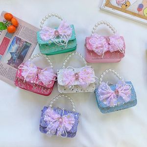 Mini borsette per bambini Tote Cute Girls Princess Bow Messenger Bag Kids Small Coin Pouch Baby Party Pearl Purse Gift