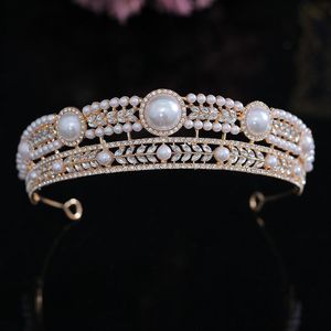 Fermagli per capelli Barrette Barocco Oro argento Colore Diademi e corone per la cerimonia nuziale Festa della sposa Perle di cristallo Diademi Ornamenti per la testa di strass