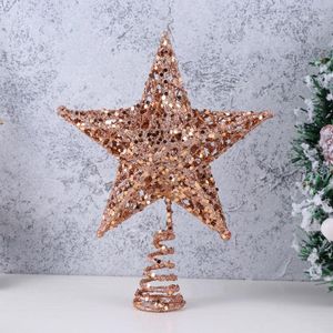 Noel süslemeleri 20 cm ağaç demir yıldız topper ışıltılı dekorasyon süsler (gül altın)