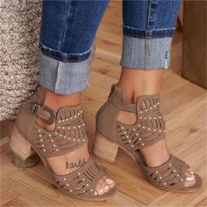 Women High Heels Rhinestones Crystals Sandal Peep-toe Leather Shoes Fashion Hollow out Sandals Summer Chunky Shoe With Zipper Size 35-43 13