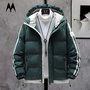 하라주쿠 남자 두꺼운 자켓 한국 파카 코트 패션 캐주얼 outwear 망 겨울 스트리트 트렌드 패치 워크 재킷 파카 211206