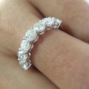 2.1ctw 4mm DF Round Cut Engagement&Wedding Lab Grown Diamond Band Ring Solid Genuine 14K 585 White Gold for Women 211217