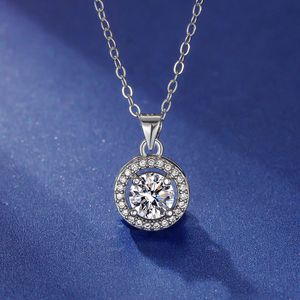 925 Sterling Silver Necklaces Round Big Shining Crystal Stone Cubic Zirconia Pendant Necklace with O Chian Wedding Jewelry
