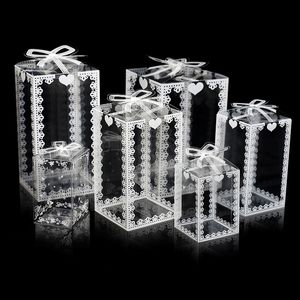 Rensa PVC Box Party Plast Packaging Present Flower Presentkorg Födelsedag Baby Shower Favor Transparent Boxes