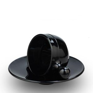 セラミックコーヒーマグソーサースーツピュアブラックセキュアーティーティーカップミルクカップヒートに耐えるガラスカップコポタザ