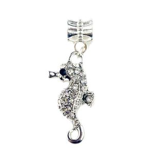 Passend für Pandora-Armbänder. 20 Stück Seepferdchen Hippocampus Kristall-Anhänger Charms Perlen Silber Charms Perle für Frauen DIY europäischen Halskettenschmuck