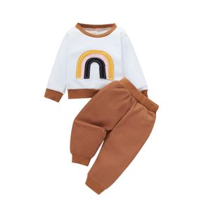 Bambino Neonate Ragazzi Autunno Oufits Stampa arcobaleno Pullover a maniche lunghe Top + Pantaloni lunghi solidi Set di abbigliamento per neonati G1023