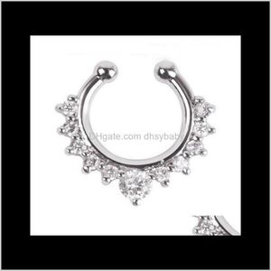 Navel & Bell Button Trendy Ring Rystal Hoop Nose Rings Stud Jewelry Fake Septum Clicker Non Piercing Hanger Clip On Women
