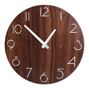 Wooden Wall Clock Modern Design 12 Inch Silent Non-Ticking Quartz Wood Wall Clock for Office Living Room Kitchen Home Decor H1230