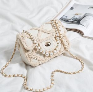 Shoulder Bags Lingge Pearl Cloth Bag Autumn/Winter All- Chain One-shoulder Messenger Women's