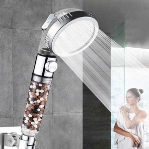 Bathroom Ionic Shower Head Water Saving Filtered Shower Head for Hard Water Bathtub Adjustable StoneStream Sprayer Nozzle 210724