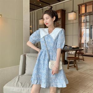 Casual Dresses 9732 # Spell Color Restoring Ancient Ways Dress Her Sweet Red Temperament Hubble-bubble Sleeve Blue Broken Flower