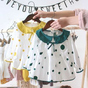 Bebé nascido vestido de manga cheia de algodão uma linha top vestido primavera bonito bolinhas infantil vestido verde criança menina roupas 210713