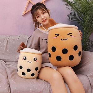 Cute Cartoon plush toys Bubble Tea Cup Shaped Pillow Soft Back Cushion Creative Funny Boba Pearl Milk Pillows For Kids Birthday christmas gifts
