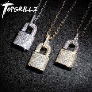 Topgrillz هيب هوب قفل قلادة مثلجة خارج بلينغ مكعب الزركون قلادة الرجال مجوهرات سحر