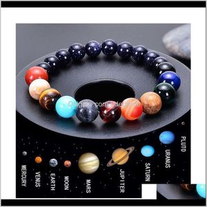 Bangle Bracelets Jewelry Natural Blue Sandstone Energy Universe Galaxy Solar System Yoga Chakra Eight Planet Bead Bracelet Drop Delivery 202