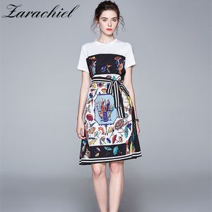 Wholesale patterns for short dresses resale online - Fashion Runway Summer T Shirt Dress Women s Vintage Pattern Print Short Sleeve Ladies Stylish A Line Mini Dresses With Belt