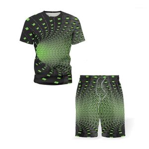 Sommar Mäns Kortärmad 3D Vortex T Shirt Sport SSTS Snabbtorkande Kyla Mjölk Silk Fabric Set Tracksuits