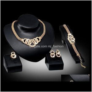 Wedding Jewelrybracelets Necklaces Earrings Rings Sets Women Fashion Rhinestone Plated Alloy Circles Party Jewelry Set Wholesale 1611 Drop De