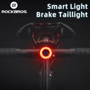 Yol Bisikleti Hafif Fren toptan satış-Rockbros Bisiklet Kuyruk Işık MTB Yol Bisikleti Gece Arka Işıklar Akıllı Fren Sensörü Uyarı Lambası Su Geçirmez Bisiklet Aksesuarları