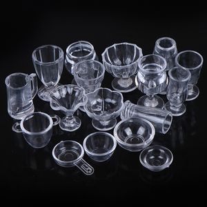 17Pcs Set 1:12 Dollhouse Mini Transparent DIY Pretend Play Kitchenware Toy Drink Cups Dish Tableware Miniatures