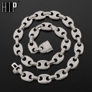 Hip Hop 12MM Catena di chicchi di caffè Iced Out Bling CZ Collana a catena a maglia cubana in rame per uomo Donna Charms Gioielli X0509