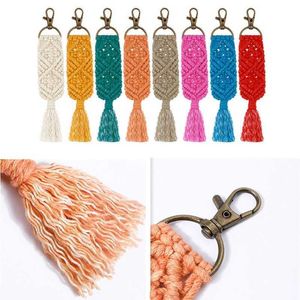 Tassel Macrame Keychains for Women Boho Handmade key Holder Keyring Macrame Bag Charm Car Hanging Jewelry Gifts G1019