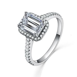 Antique CT Emerald Cut Diamond Ring Solid Platinum White Gold Engagement Biżuteria Klaster pierścieni