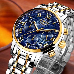 LIGE男性腕時計防水ステンレススチール製の高級アナログ腕時計クロノグラフ日スポーツクォーツ時計男性MONTREオム210527