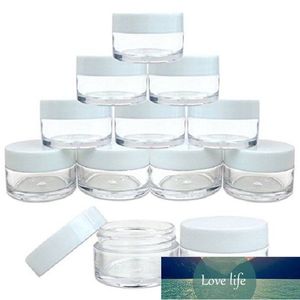 50pcs 2g / 3g / 5g / 10g / 15g / 20g plastica trasparente barattoli cosmetici contenitore coperchio bianco bottiglia di lozione fiale crema per il viso vasi per campioni scatole di gel prezzo di fabbrica design esperto qualità