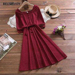 Maxi Chic long Dress for women Spring Autumn Red Long Sleeve square Collar Ladies Clothes Elegant Party Holiday Vestido Feminino 210520