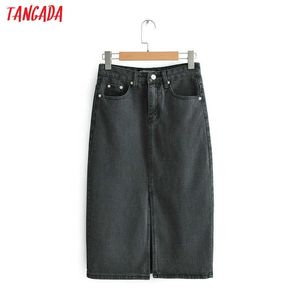 Tangada Resout Black DenimスカートヴィンテージレディースミディスカートファッションカジュアルブランドFeminina Midi Calfの長さSaias Faldas FN65 210609