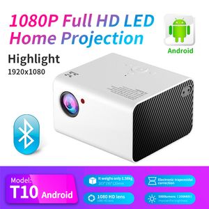 T10 Android LCDプロジェクター1080pフルHD LEDプロジェクターWiFi Bluetooth 2800ルーメンビーマーホームビジネスメディアプレーヤー子供教育ゲーム