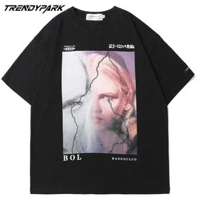 T-shirt stampata ritratto da ragazza da uomo Estate manica corta Hip Hop Cotone oversize Casual Harajuku Streetwear Top Tee T-shirt 210601