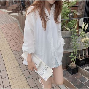 Vintage oversize Spring Shirt Casual white Tops Girls Blouse Long sleeve Cotton Plus Size Women Blouses femme 210417