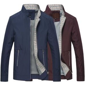 Drop Business Men Jacket Zipper Coat Spring Autumn Stand Collar Plus Size Slim Pocket Jackets 211214