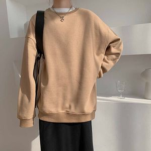 2021 Spring Fleece Tjocktröja Vintage Solid Varm O Neck Pullover Grå Brun Lady Ny All-Match Hooded Höst Kvinnor Coat Y0820