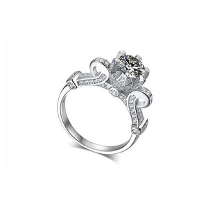 Bröllopsringar YJZ001 Super Star Smycken 1CT Förlovningsring Märke Kvalitet Crown Design Sterling Silver Anniversary Gift for Wife S925