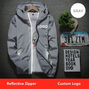 Men Custom Hooded Jackets Fashion Trend Hip Hop Reflective Zipper Pullover Windbreaker Coats Designer Male Streetwear Baseball Outerwear