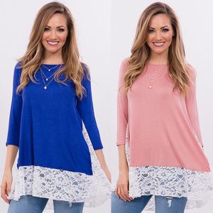 Kvinnor Höst Casual Blouse 2021 Långärmad Patchwork Loose Tops Lace Crochet Hollow Out Sexiga Blusas T-shirts Kvinnors Blusar