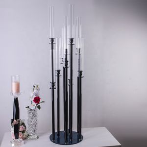 only can use LED candles)decoration New trend black tall long-stemmed acrylic table candlestick wedding centerpiece crystal tube candel senyu797