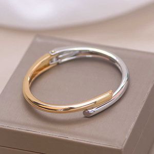 Trendy Simple Jewelry Geometry Round Metal Open Bangles & Bracelets Punk Gold Color Wristband Cuff Bracelet for Women Girls Gift Q0720