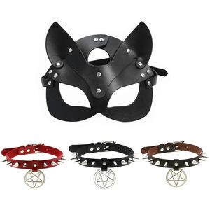 Other Event & Party Supplies Black Leather Eye Mask SM Fetish Collar Women Halloween Cosplay Sex Blindfold Toys For Men Erotic Accessories