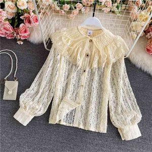 Spring Retro Loose Blouse Doll Collar Shirt Bow Lantern Sleeve Temperament Lace Bottoming Women UK947 210506