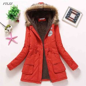 FTLZZ Wintermäntel Frauen Baumwolle wattierte dünne Jacke Thermal Warm Parkas Quilt Mantel Poncho Jaqueta Casacos Feminina 210819