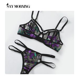 DIRE MATTINA Nuovo 2021 Donne Sexy Guipure Pizzo Con Ferretto Lingerie Scava fuori Floreale Magliette e camicette Reggiseno Perizoma Due pezzi Set di Biancheria Intima