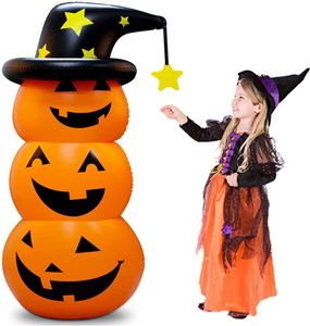 4,6ft halloween uppblåsbara staplade pumpor tumbler häxa hatt översvämning stark hållbar pumpa spränga inomhus utomhus trädgård dekorationer