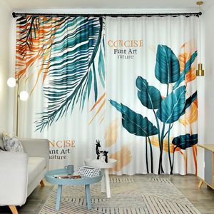 Cortina cortina cortinas criativas nórdicas para sala de estar branco quarto com folhas plantas impresso persianas isolantes personalizado