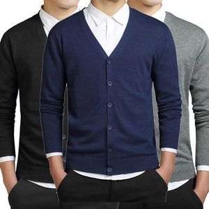 Neue Sommer Frühling Männer Casual V-ausschnitt Strickjacke Pullover Solide 100% Baumwolle Fit Langarm Strickwaren Business Casual Y0907